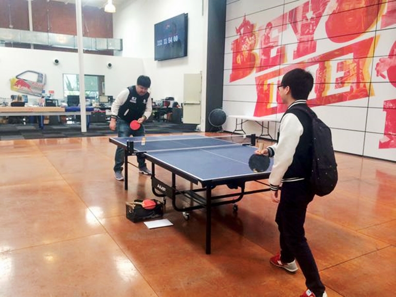 IG getting some ping pong training at the Red Bull headquarters