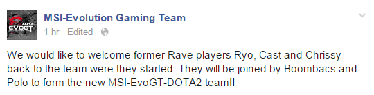 Dota 2 MSI-EvoGT team